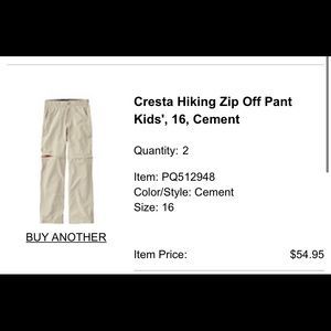 LL Bean Kids Size 16 Cresta Hiking Zip-off Pants